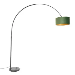 Booglamp zwart velours kap groen met goud 50 cm - XXL