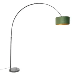 Booglamp zwart velours kap groen met goud 50 cm - XXL