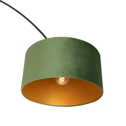 Booglamp zwart velours kap groen met goud 50 cm - XXL