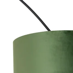 Booglamp zwart velours kap groen met goud 50 cm - XXL
