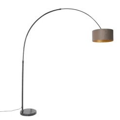 Booglamp zwart velours kap taupe met goud 50 cm - XXL