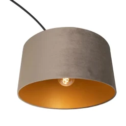 Booglamp zwart velours kap taupe met goud 50 cm - XXL
