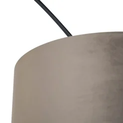 Booglamp zwart velours kap taupe met goud 50 cm - XXL