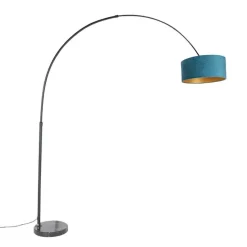 Booglamp zwart velours kap blauw met goud 50 cm - XXL