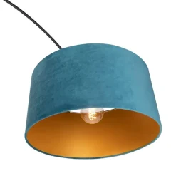 Booglamp zwart velours kap blauw met goud 50 cm - XXL