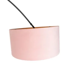 Booglamp zwart velours kap roze met goud 50 cm - XXL