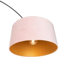 Booglamp zwart velours kap roze met goud 50 cm - XXL
