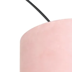 Booglamp zwart velours kap roze met goud 50 cm - XXL