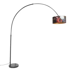 Booglamp zwart velours kap bloemen dessin 50 cm - XXL