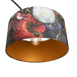 Booglamp zwart velours kap bloemen dessin 50 cm - XXL