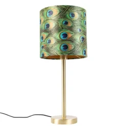 Botanische tafellamp messing met pauw kap 25 cm - Simplo