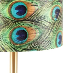 Botanische tafellamp messing met pauw kap 25 cm - Simplo