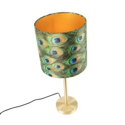 Botanische tafellamp messing met pauw kap 25 cm - Simplo