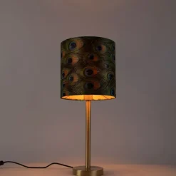 Botanische tafellamp messing met pauw kap 25 cm - Simplo