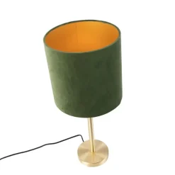 Botanische tafellamp messing met groene kap 25 cm - Simplo