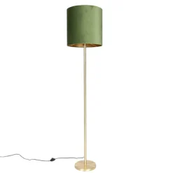 Botanische vloerlamp messing met groene kap 40 cm - Simplo
