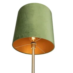 Botanische vloerlamp messing met groene kap 40 cm - Simplo