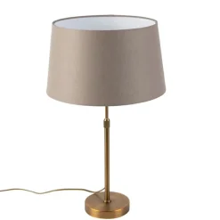 Bronze tafellamp met linnen kap taupe 35cm- Parte