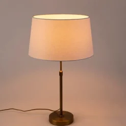 Bronze tafellamp met linnen kap wit 35cm - Parte