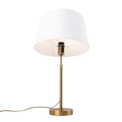 Bronze tafellamp met linnen kap wit 35cm - Parte