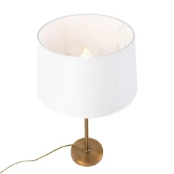 Bronze tafellamp met linnen kap wit 35cm - Parte