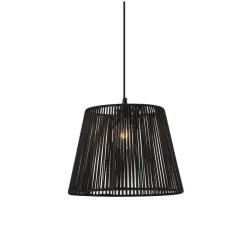 Buiten hanglamp zwart met zwarte kap van touw IP44 - Cava Jayla