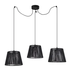 Buiten hanglamp zwart met zwarte kap van touw 3-lichts IP44 - Cava Jayla