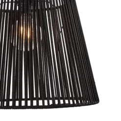 Buiten hanglamp zwart met zwarte kap van touw 3-lichts IP44 - Cava Jayla