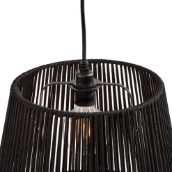 Buiten hanglamp zwart met zwarte kap van touw 3-lichts IP44 - Cava Jayla