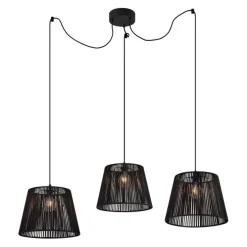 Buiten hanglamp zwart met zwarte kap van touw 3-lichts IP44 - Cava Jayla