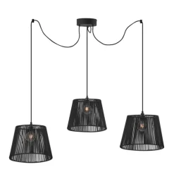 Buiten hanglamp zwart met zwarte kap van touw 3-lichts IP44 - Cava Jayla
