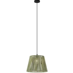 Buiten hanglamp zwart met groene kap van touw IP44 - Cava Jayla