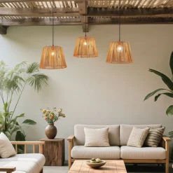 Buiten hanglamp zwart met oranje kappen van touw 3-lichts IP44 - Cava Jayla