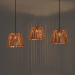 Buiten hanglamp zwart met oranje kappen van touw 3-lichts IP44 - Cava Jayla