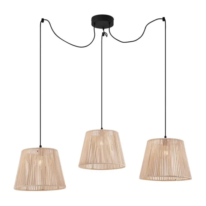 Buiten hanglamp zwart met beige kappen van touw 3-lichts IP44 - Cava Jayla