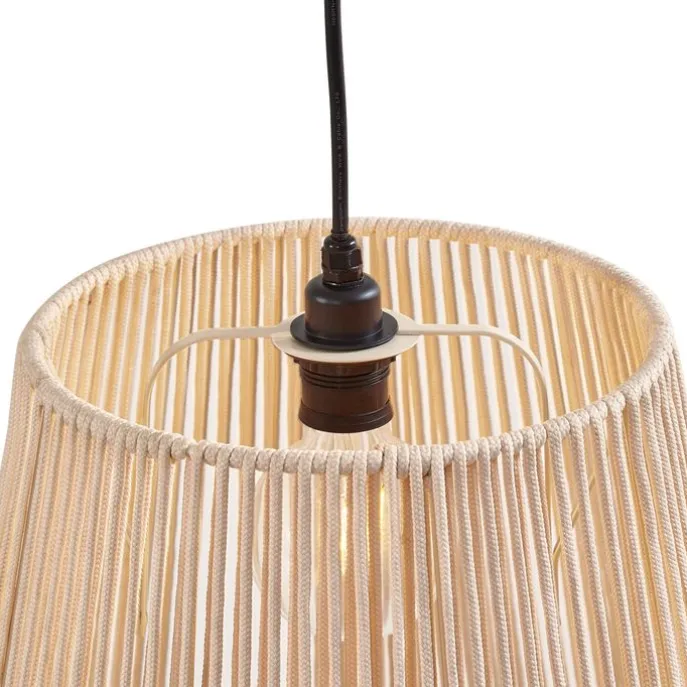 Buiten hanglamp zwart met beige kappen van touw 3-lichts IP44 - Cava Jayla