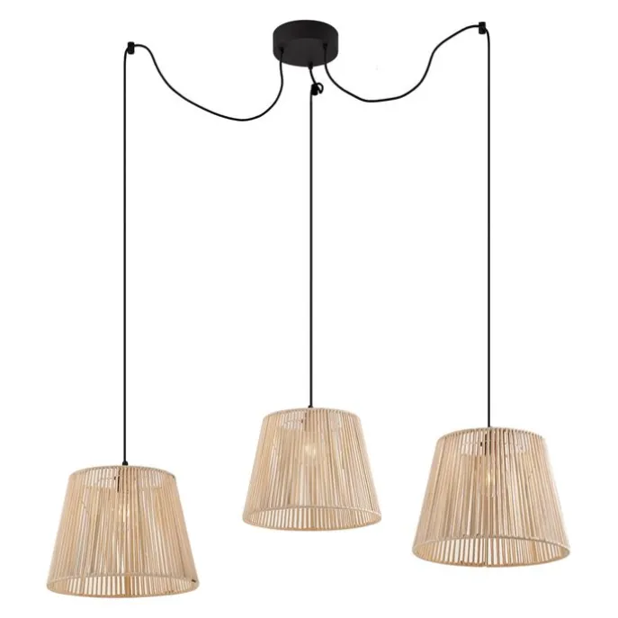 Buiten hanglamp zwart met beige kappen van touw 3-lichts IP44 - Cava Jayla