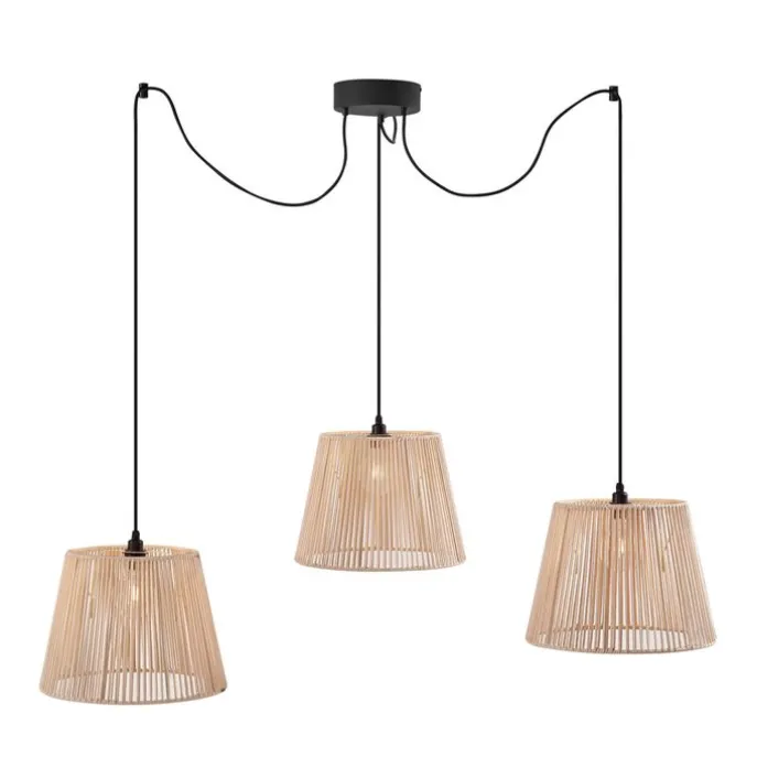 Buiten hanglamp zwart met beige kappen van touw 3-lichts IP44 - Cava Jayla