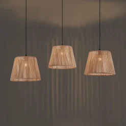 Buiten hanglamp zwart met beige kappen van touw 3-lichts IP44 - Cava Jayla