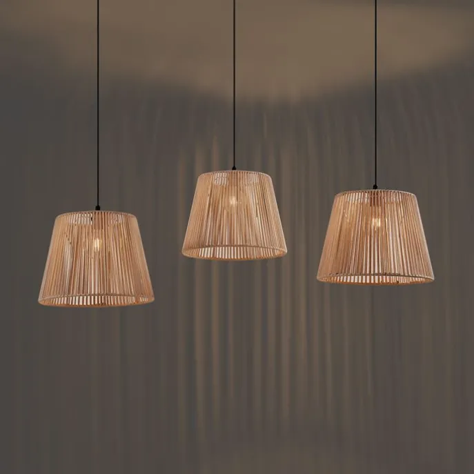 Buiten hanglamp zwart met beige kappen van touw 3-lichts IP44 - Cava Jayla