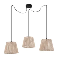 Buiten hanglamp zwart met beige kappen van touw 3-lichts IP44 - Cava Jayla