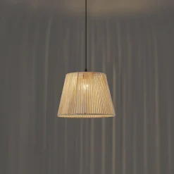 Buiten hanglamp zwart met beige kap van touw IP44 - Cava Jayla