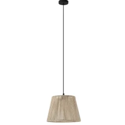 Buiten hanglamp zwart met beige kap van touw IP44 - Cava Jayla