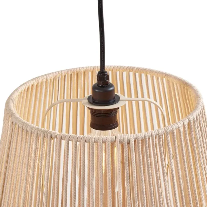 Buiten hanglamp zwart met beige kap van touw IP44 - Cava Jayla