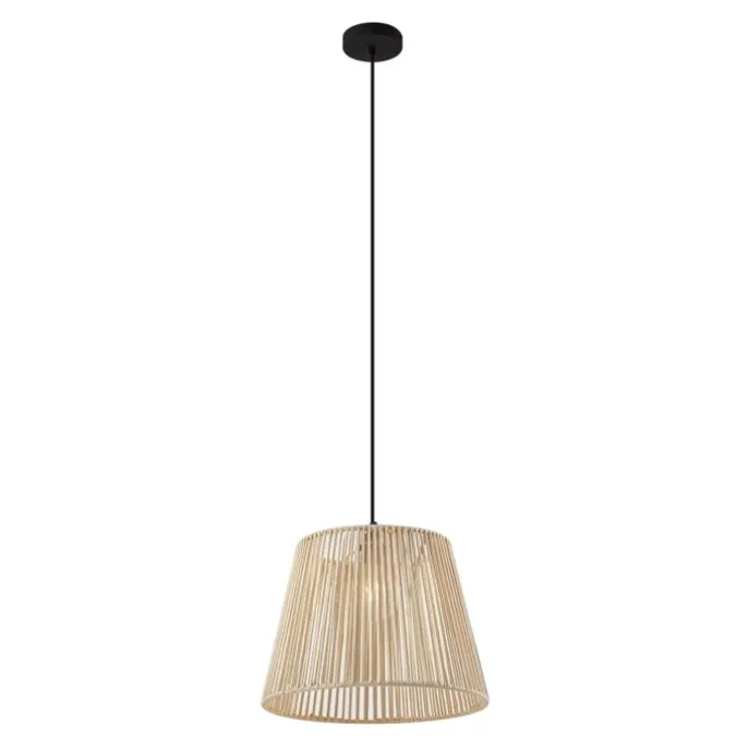Buiten hanglamp zwart met beige kap van touw IP44 - Cava Jayla