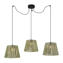Buiten hanglamp zwart met groene kappen van touw 3-lichts IP44 - Cava Jayla