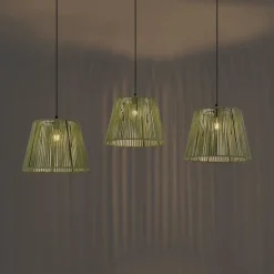 Buiten hanglamp zwart met groene kappen van touw 3-lichts IP44 - Cava Jayla