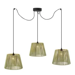 Buiten hanglamp zwart met groene kappen van touw 3-lichts IP44 - Cava Jayla