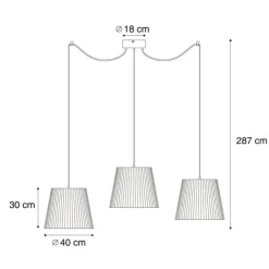 Buiten hanglamp zwart met multicolor kappen van touw 3-lichts IP44 - Cava Jayla
