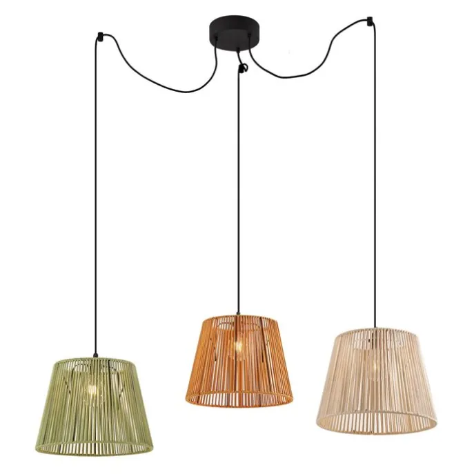 Buiten hanglamp zwart met multicolor kappen van touw 3-lichts IP44 - Cava Jayla